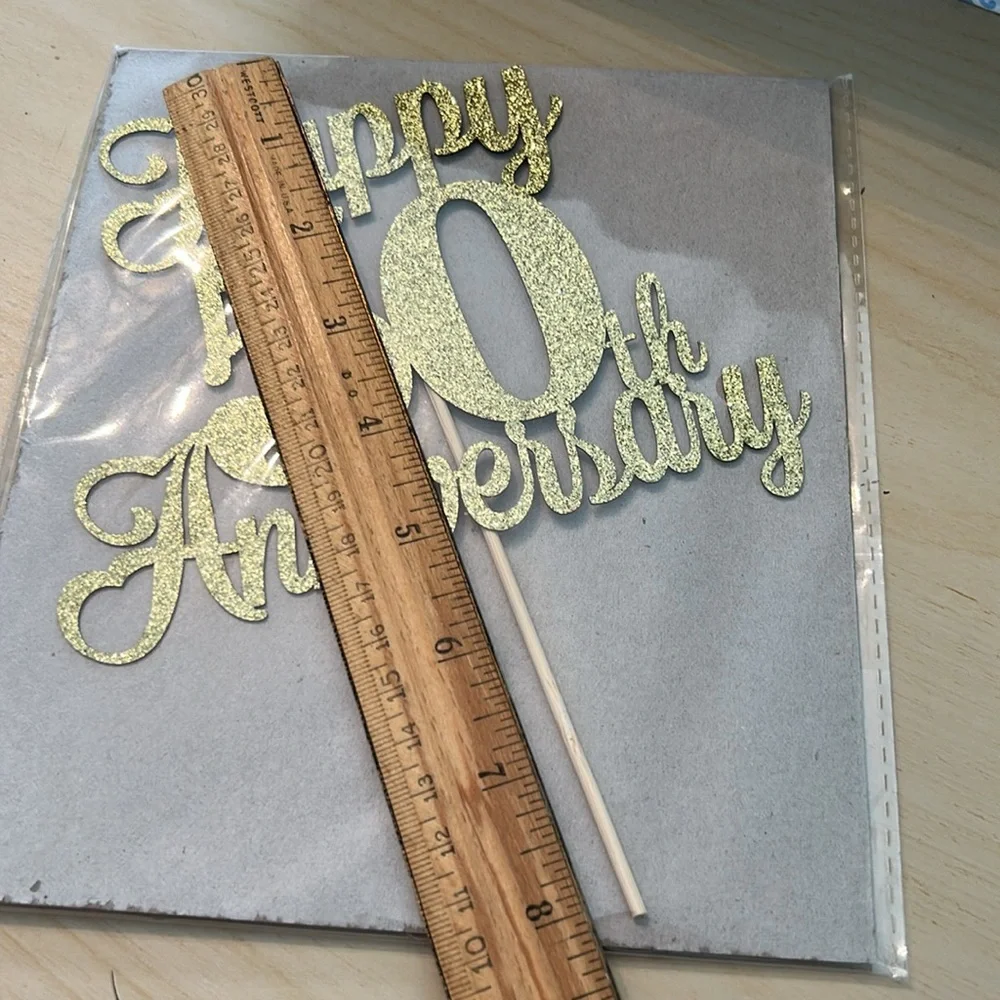Gold Glitter Happy 50th Anniversary Cake Topper